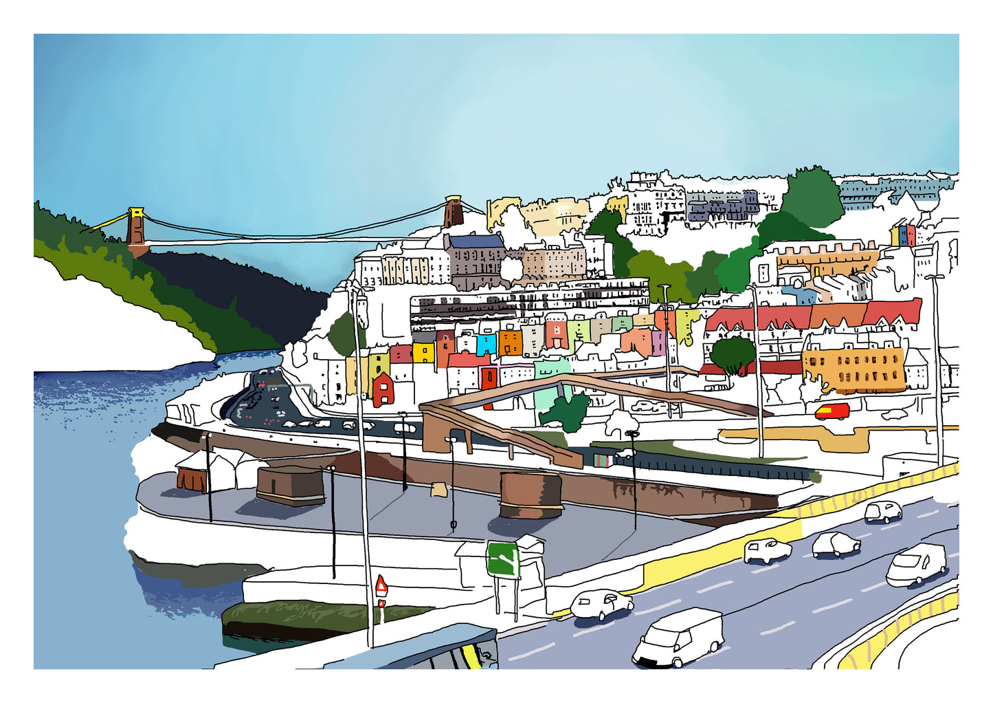 Bristol Views over Clifton portway and the Suspension Bridge Print