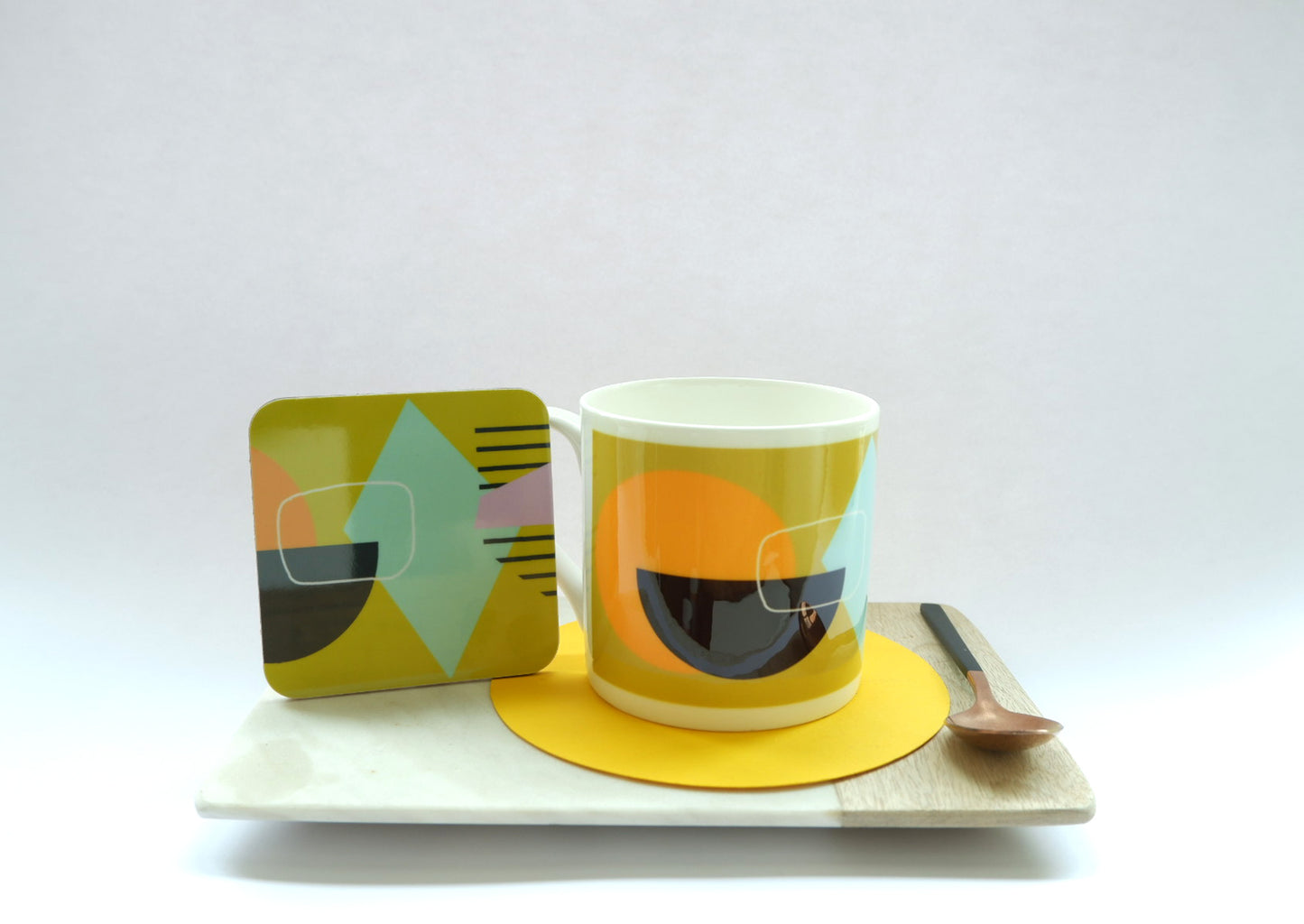 Abstract painting design coaster - Mustard