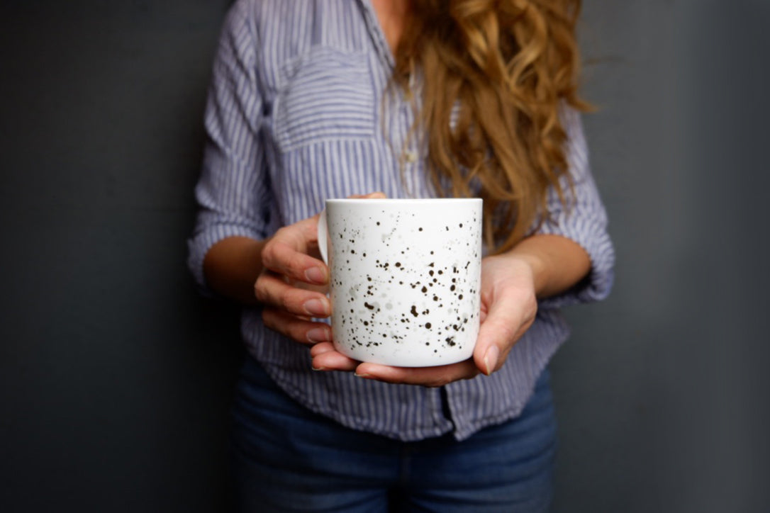 Black Splatter Bone China Mug