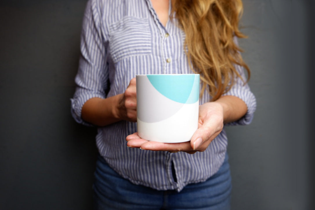 Teal|Grey Dip Bone China Mug