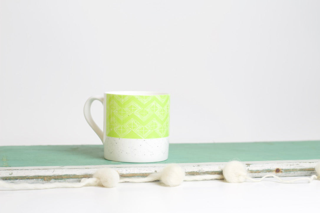 Sgraffito Lime Leaf Bone China Mug