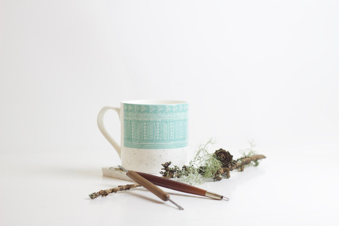 Sgraffito Ocean Bone China Mug