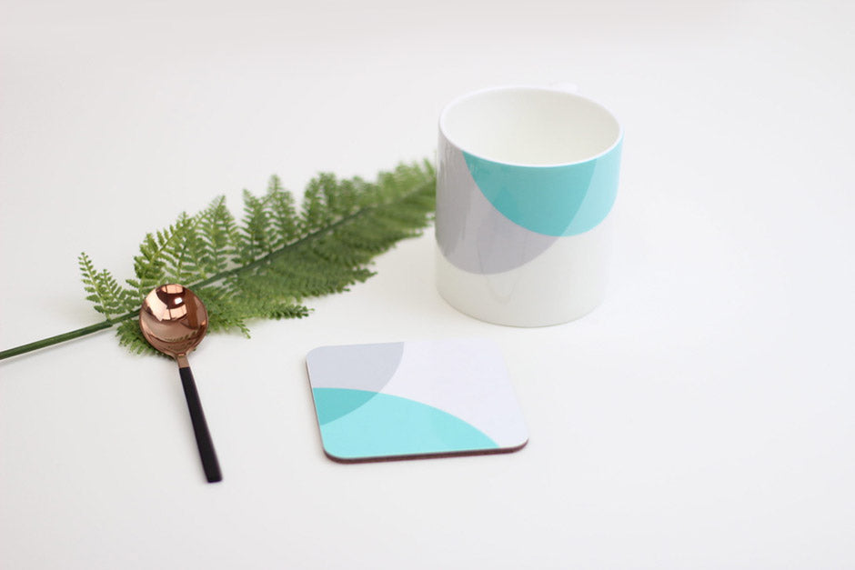 Teal|Grey Dip Bone China Mug