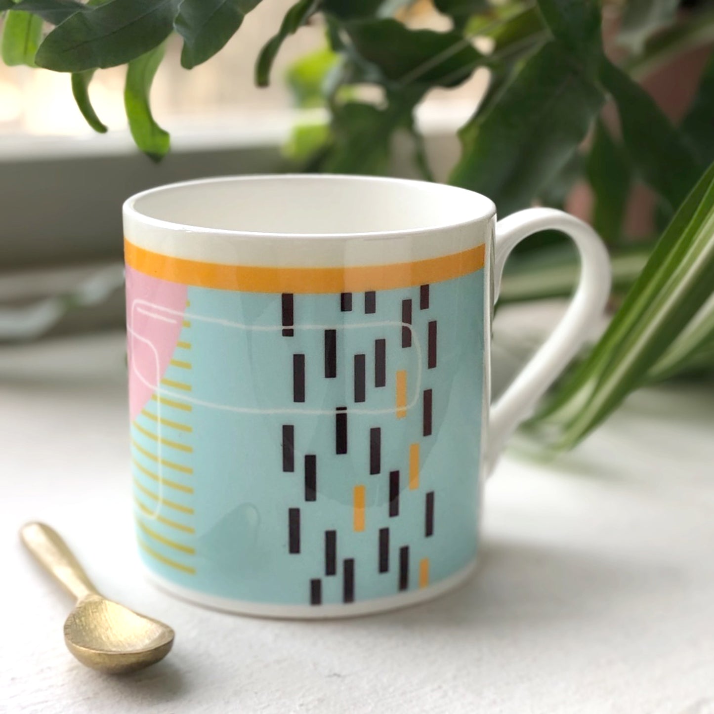 Blue Bone China Mug - Abstract Painting Collection