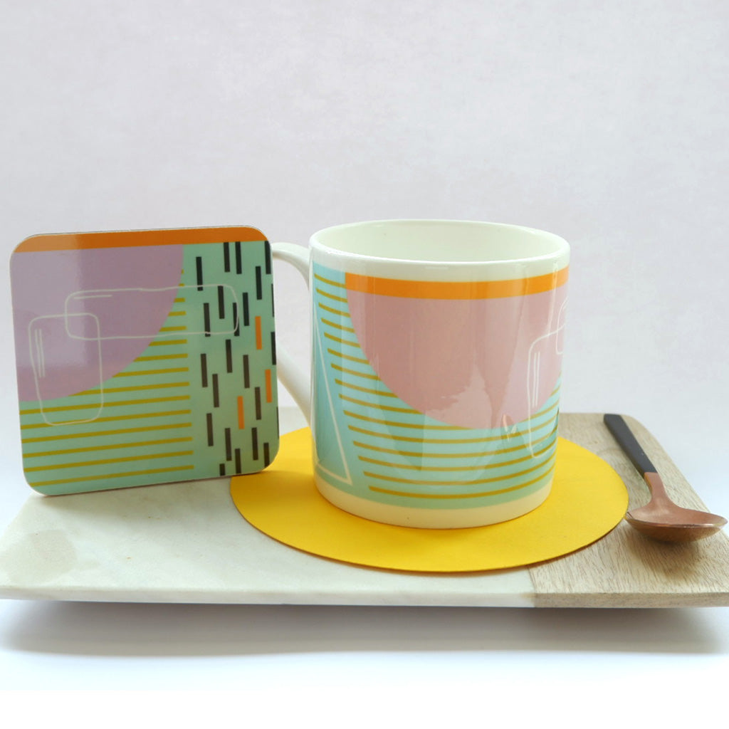 Blue Bone China Mug - Abstract Painting Collection