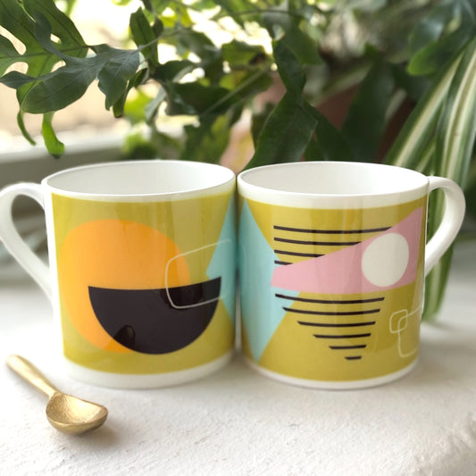 Mustard Bone China Mug - Abstract Painting Collection