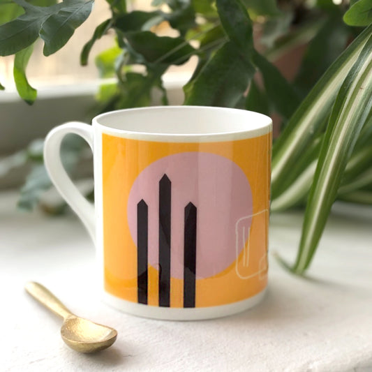Orange Bone China Mug - Abstract Painting Collection