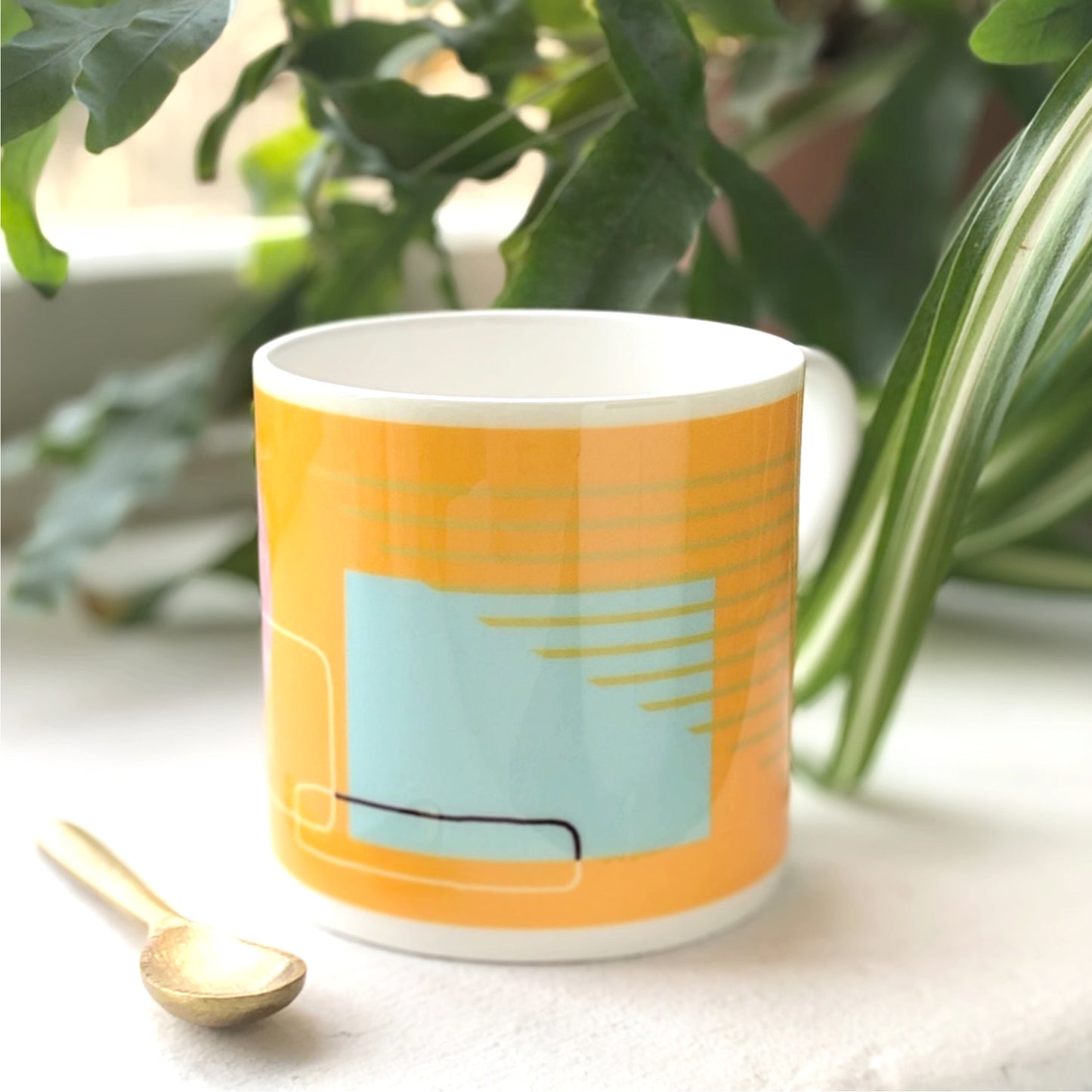 Orange Bone China Mug - Abstract Painting Collection