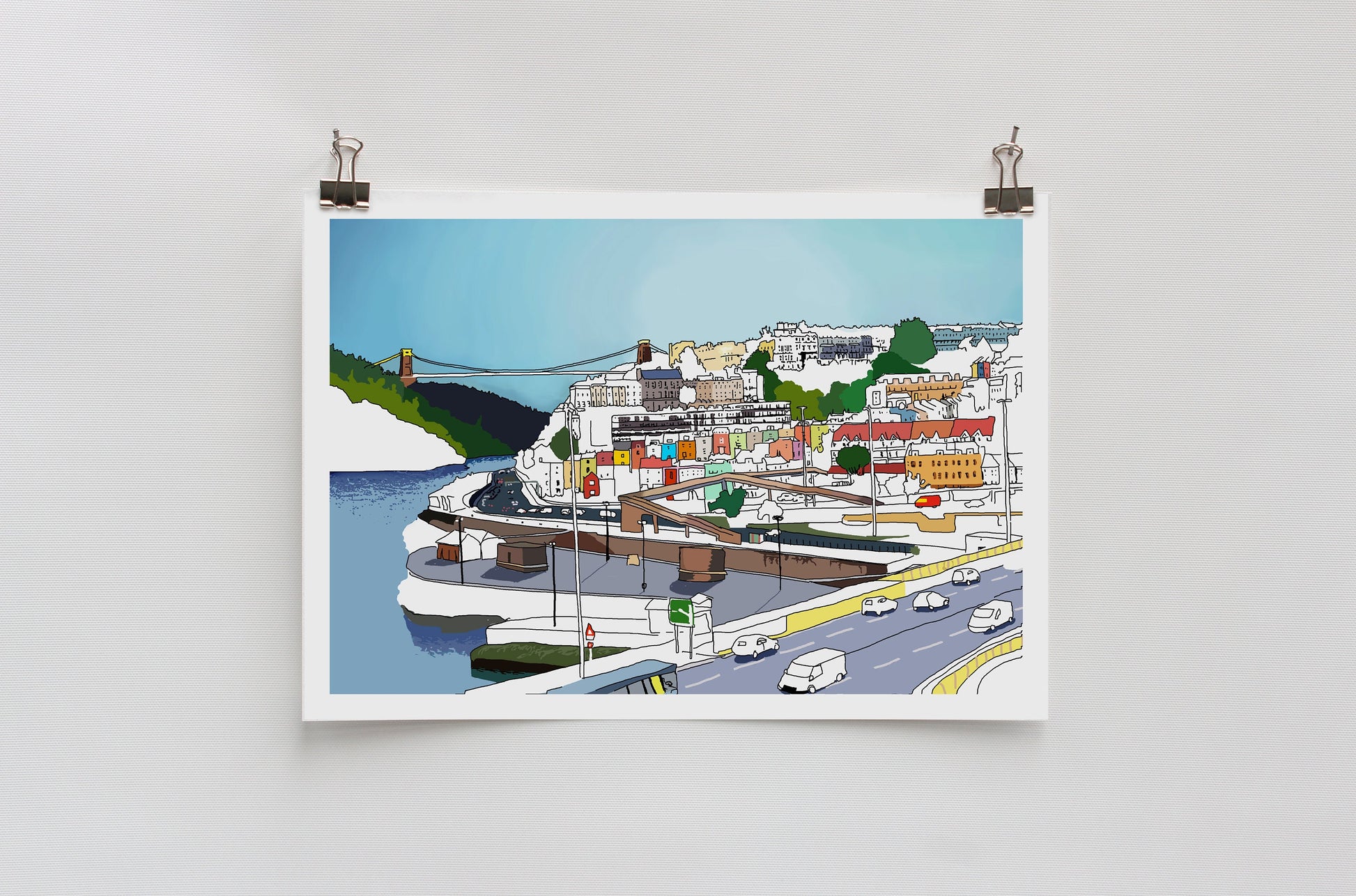Bristol Views over Clifton portway and the Suspension Bridge Print