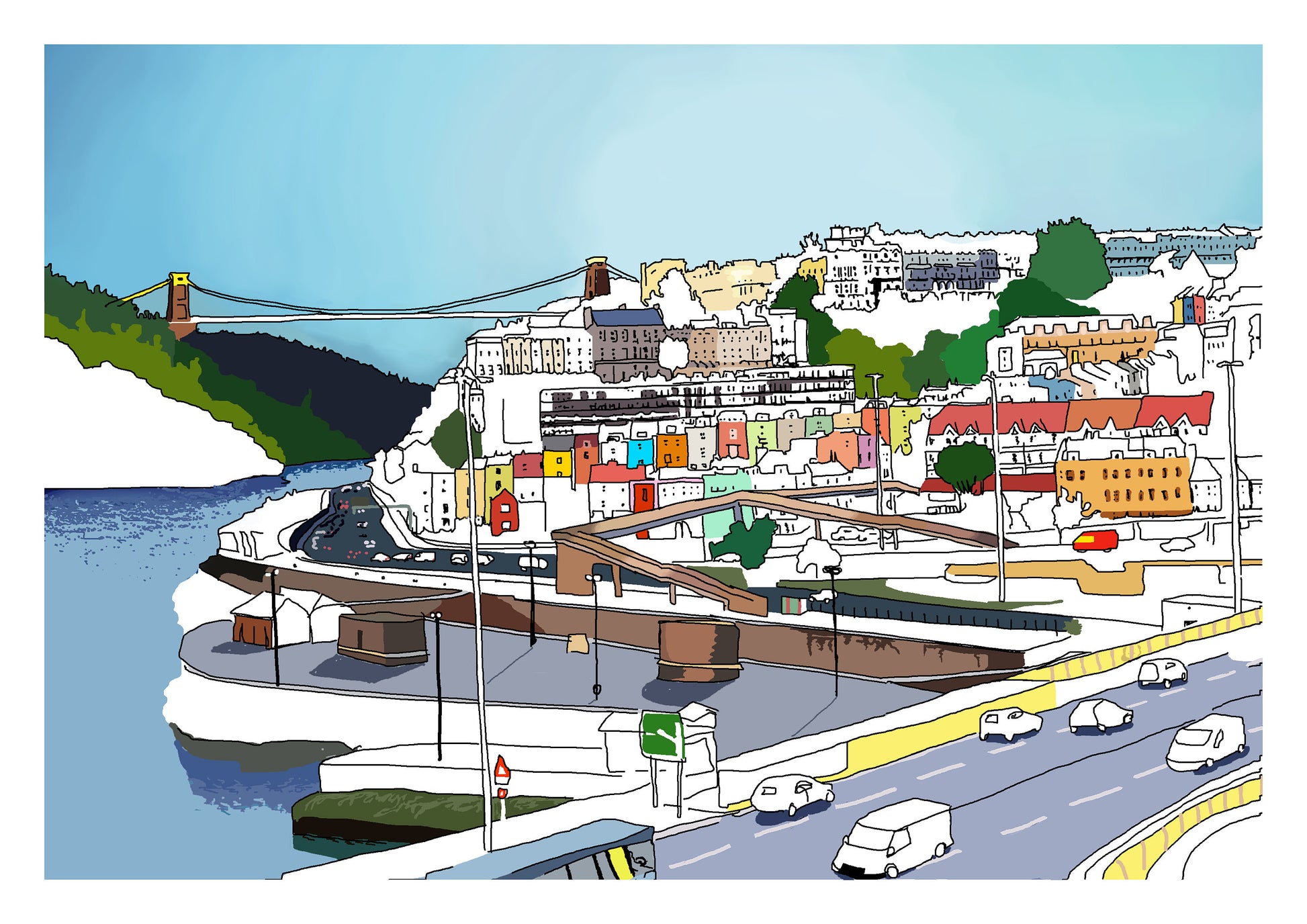 Bristol Views over Clifton portway and the Suspension Bridge Print
