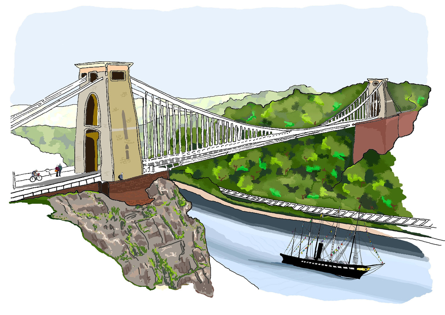 Bristol's Clifton Suspension Bridge and the ss Great Britain digital Print wall art