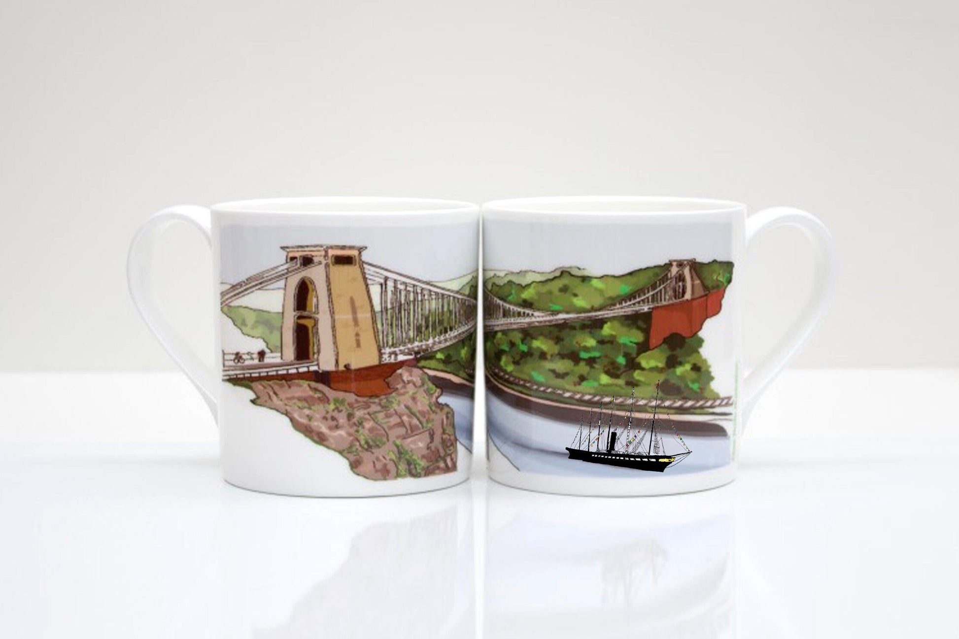 Clifton Suspension Bridge  with The ss Great Britain Ship | Bone China Mug | Bristol Suspension Bridge Mug | Clifton Suspension Bridge