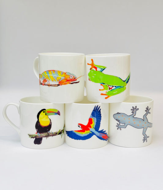 Set of Jungle Animal Bone China Mugs