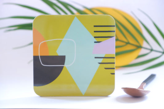 Abstract painting design coaster - Mustard