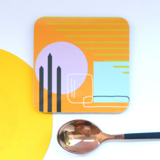 Abstract painting design coaster - Orange