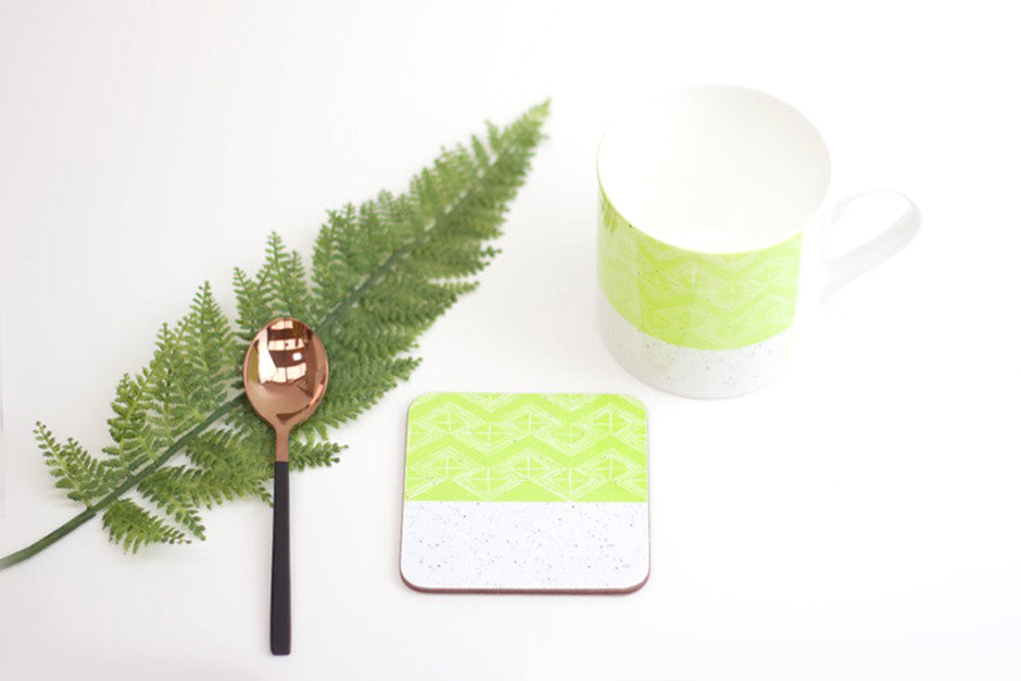 Sgraffito Lime Leaf Bone China Mug