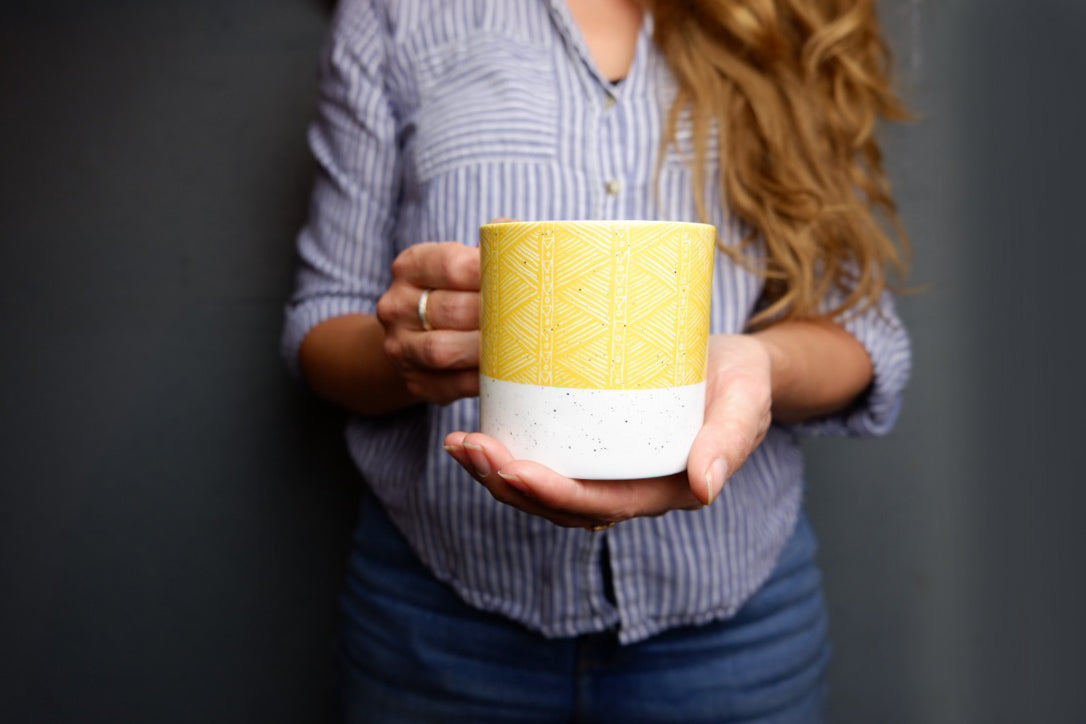 Sgraffito Orange Sand Bone China Mug