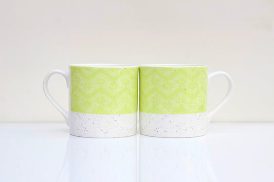 Sgraffito Lime Leaf Bone China Mug