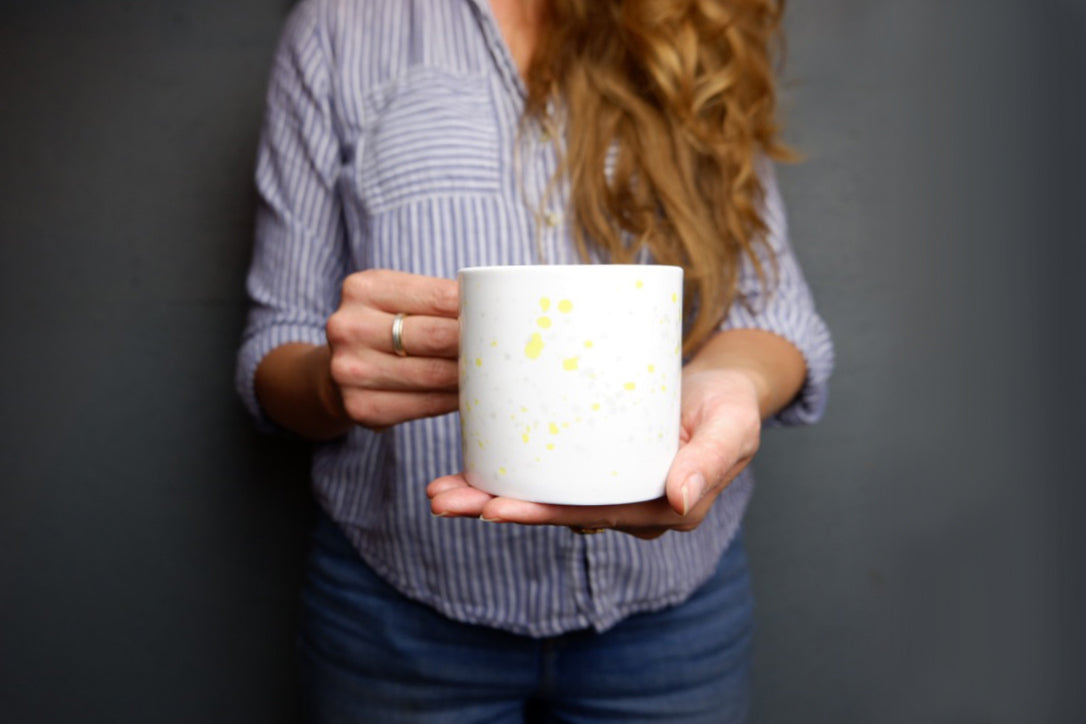Yellow Splatter Bone China Mug