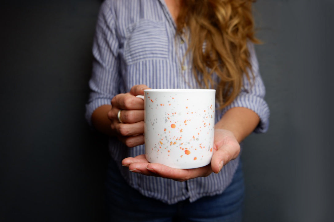 Orange Splatter Bone China Mug