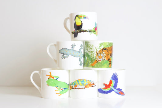 Set of Jungle Animal Bone China Mugs