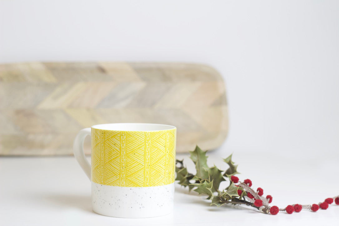 Sgraffito Orange Sand Bone China Mug