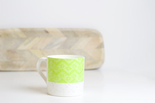 Sgraffito Lime Leaf Bone China Mug