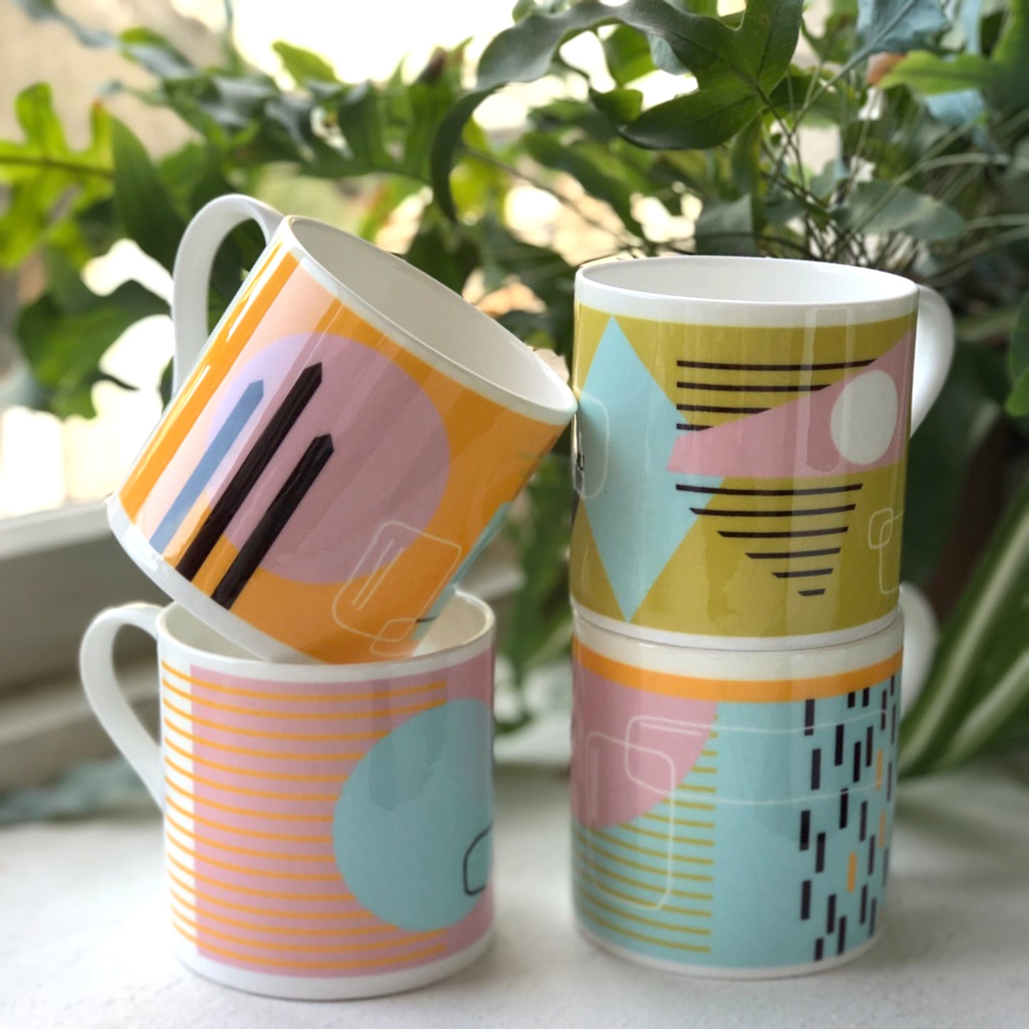 Pink Bone China Mug - Abstract Painting Collection