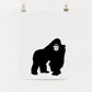 A digital print of a grumpy gorilla standing upright on a white background. 