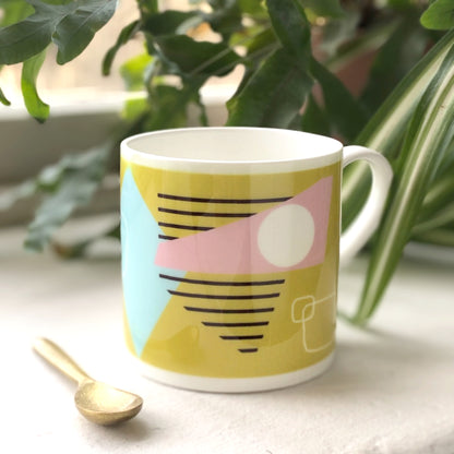 Mustard Bone China Mug - Abstract Painting Collection