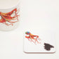 A white coaster with an illustration of an octopus squirting ink, accompanied by an octopus design Bone China Mug