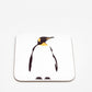 A square white coaster with a central penguin design.