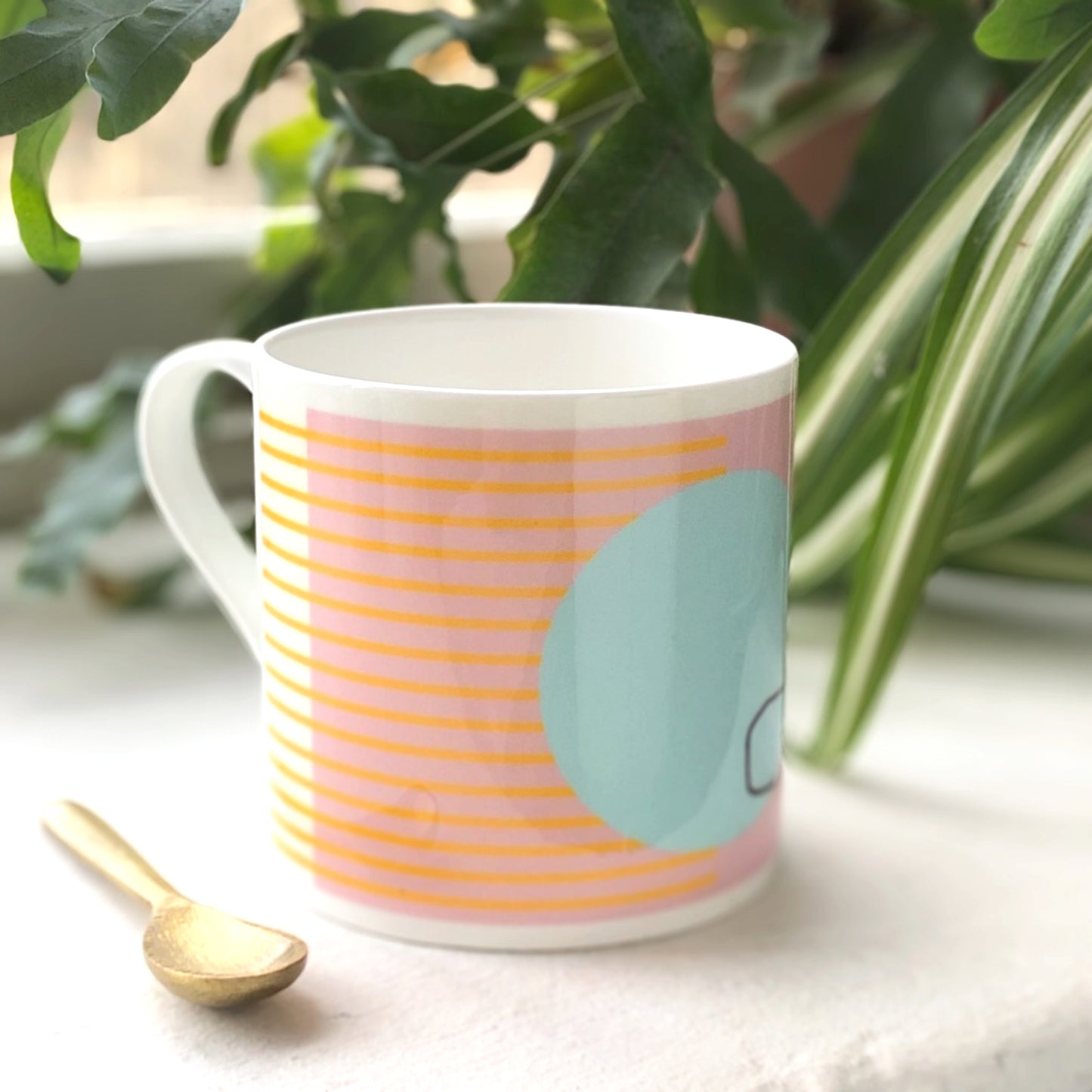 Pink Bone China Mug - Abstract Painting Collection