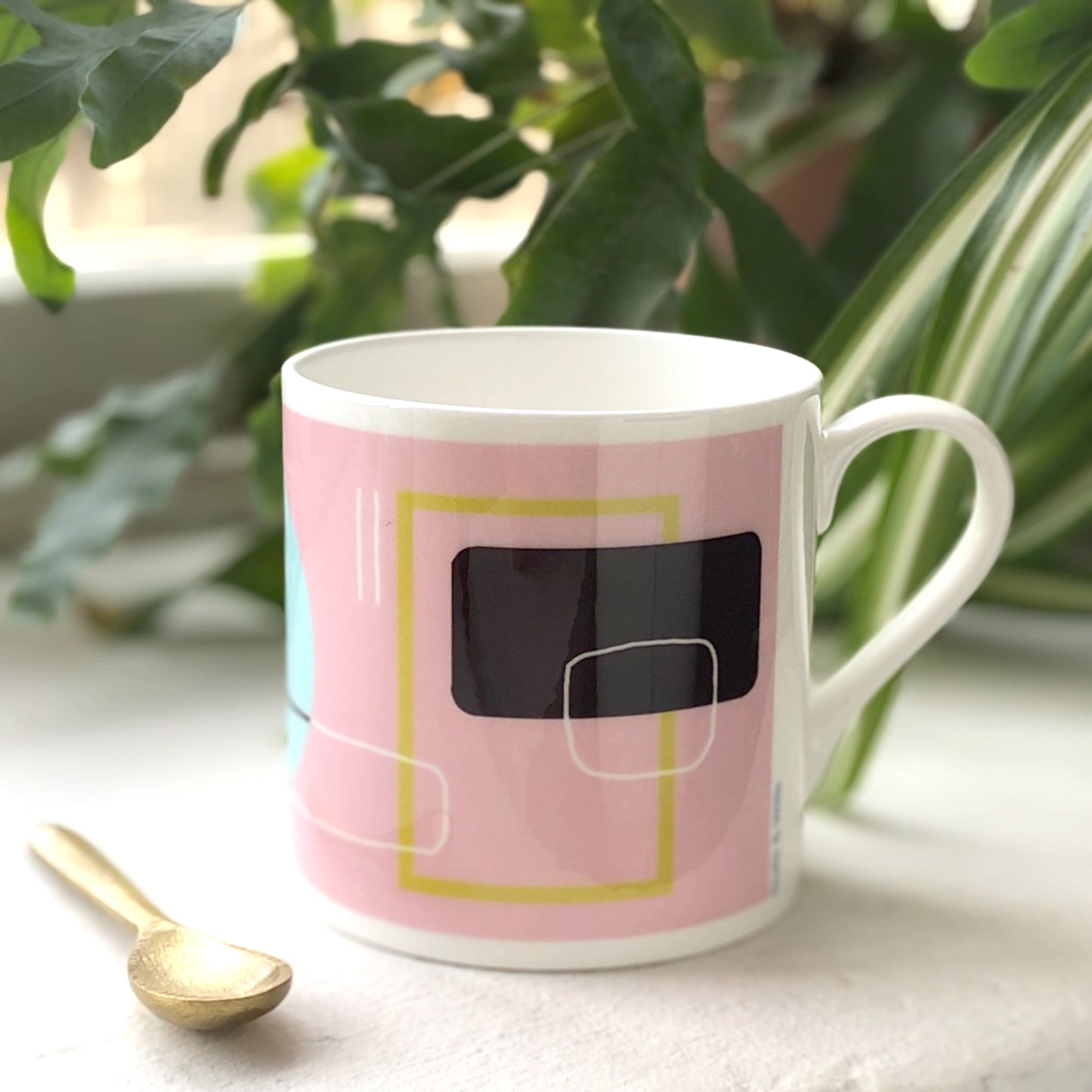 Pink Bone China Mug - Abstract Painting Collection